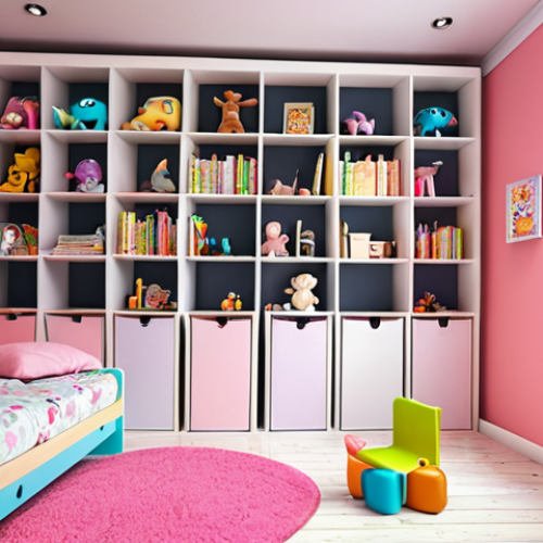 Home 6 ** A child's room filled with bright, pastel colors, featuring shelves stocked with books and toys, creating a comfortable and stimulating creative space.
**